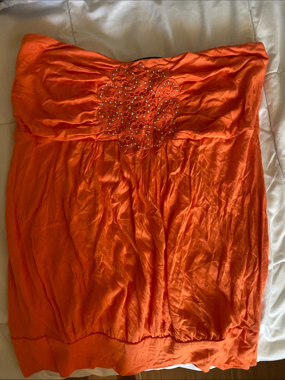 INC International Concepts Strapless Orange Embellished Dress